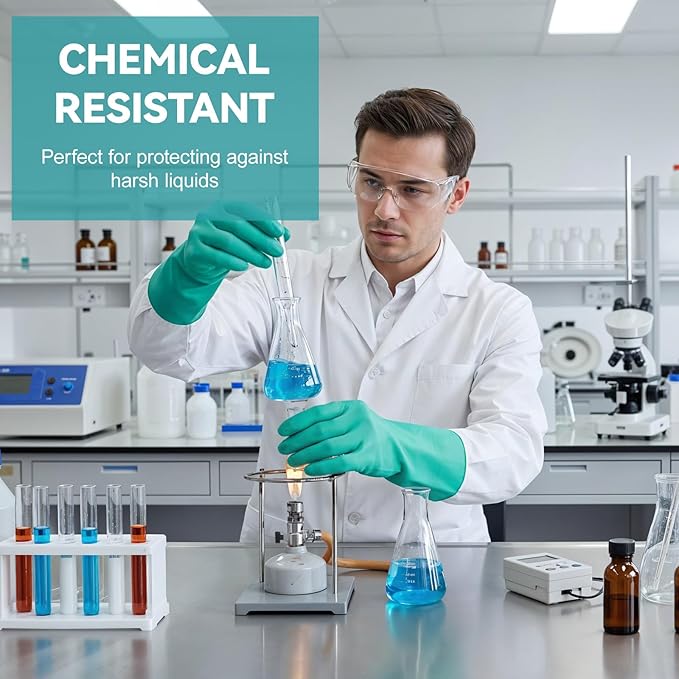 20 Pairs Nitrile Chemical Resistant Gloves, Heavy Duty Reusable Rubber Gloves Non-Slip Long Nitrile Glove Bulk for Cleaning, Resist Household Acid, Alkali and Oil (X-Large)