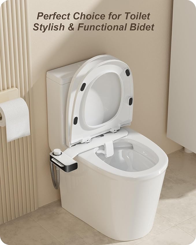 Ultra-Slim Bidet Attachment for Toilet Dual Nozzles Feminine & Rear Wash Bidet Toilet Seat Attachment Non Electric Self Cleaning Adjustable Water Pressure, Rear Wash (KB001)