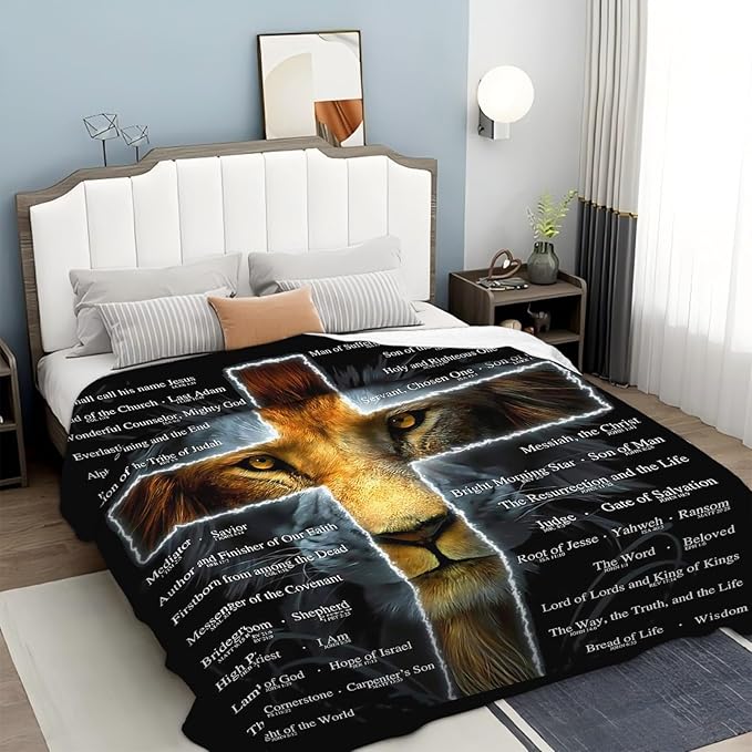 Tijuboni Christian Lion Throw Blanket Religious Gifts for Women Men Girls Boys Kids Adults Soft Flannel Fleece Blanket for Couch Sofa Bed Home Decor 50"x60"