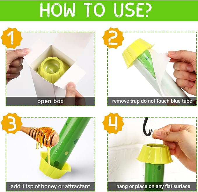 Qualirey 12 Pcs Sticky Fly Trap Fly Stick with Hanging Hook Adhesive Mosquito Catcher for Indoor Outdoor Trap Houseflies and Flying Insects Bee Wasp Moth Fly, 10.2 x 2.5 Inch