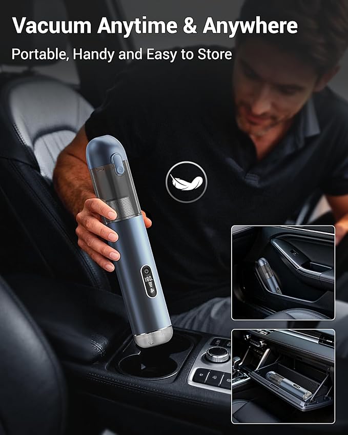 Handheld Vacuum, Powerful 18000pa Car Vacuum with Brushless Motor, Portable Hand Held Vacuum with 3 Speed Modes, 5- in-1 Mini Cordless Vacuum Cleaner with White LED & Red Flash for home Car Office