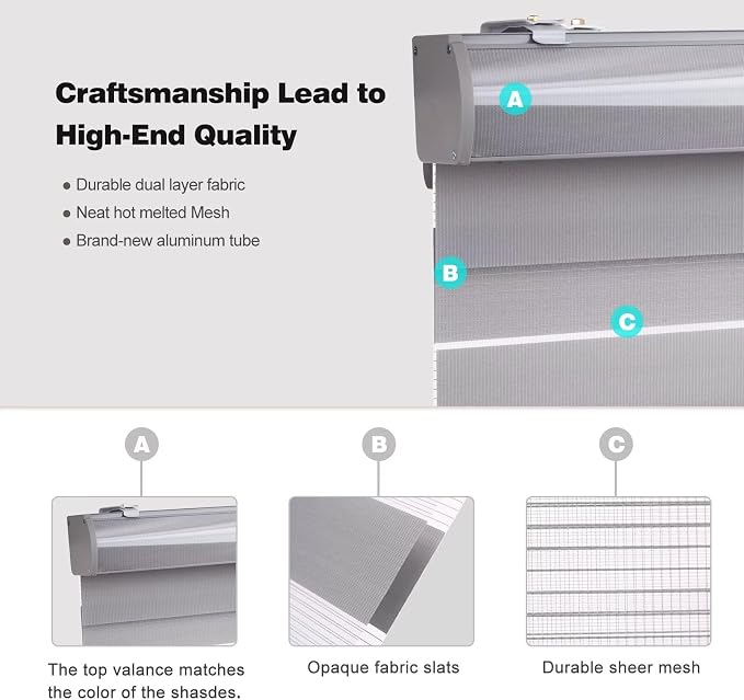 MYshade Roller Shades Zebra Blinds for Windows Cordless Day and Night Light Filtering Dual Layer Roller Blinds 30" x 72" Grey