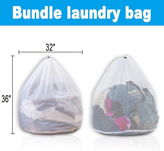 Extra Large Mesh Laundry Bags Washing Bag 2Pack Delicates Bag and Pull net style Laundry Bag Jumbo for Washing Machine Large Mesh Bags for Blankets, Bedding, Coats, Toys (2PCS-XXXL)