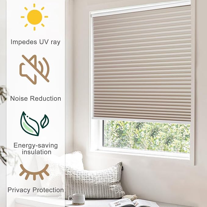 MYshade Cordless Blackout Cellular Shades, 1.5" Honeycomb Window Blinds for Bedroom & Nursery, Thermal Insulated, Noise Reducing, Privacy Shades, Inside or Outside Mount (32" W x 72" H, Beige)