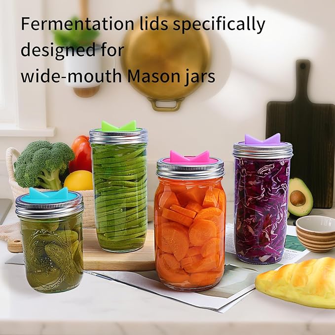 Mason Jar Fermentation Kit Sauerkraut Making Kit - Fermenting Airlock Lids for Wide Mouth Mason Jars Excluding steel rings and bottles(AirLock+Glass weight)
