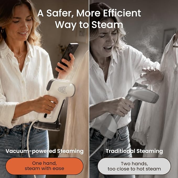86lux Vacuum Steamer for Clothes, 3800Pa Portable Handheld Garment Steamer with 340ml Large Water Tank, Fast Heat-Up 2-in-1 Steam Iron Wrinkle Remover for Travel, Shirts & Delicates,Beige