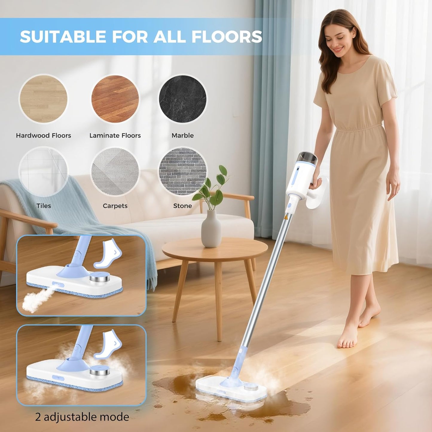 Steam Mop for Floor Cleaning, 7 in 1 Floor Steamer with Detachable Handheld Steam Cleaner Perfect for Hardwood Floors, Clothes, Windows, Tiles, Furniture, Carpet, Whole Home Use