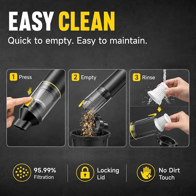 CROS Handheld Car Vacuum Portable Cordless 3 Suction Modes, 16000Pa 4-in-1 Mini Vacuum with Interchangeable Accessories for Car, Small Jobs, Keyboard and Office