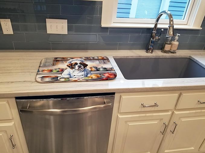 Caroline's Treasures DAC6317DDM Saint Bernard The Chef Dish Drying Mat Absorbent Dish Drying Mat Pad for Kitchen Counter Dish Drainer Mat for Countertop, 14 x 21", Multicolor