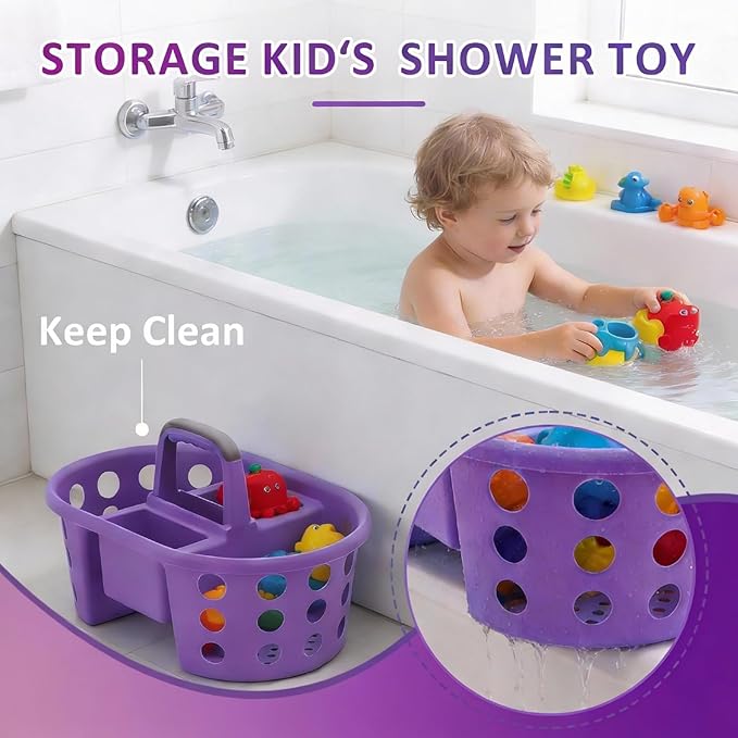 SIMPLYKLEEN Large Shower Caddy Portable 2PC - Made in USA Plastic Jumbo Size Dorm Storage Candy Tote with Handle Shower Organizer for Bathroom, Pantry, Kitchen, College Dorm, Orange/Purple