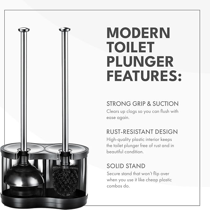 ToiletTree Products Modern Deluxe Freestanding Toilet Brush and Plunger Combo - 5.5" x 9.5" x 18.5" (2 Pack)