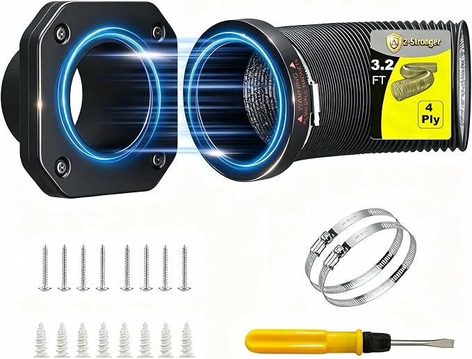 DVC-180 Magnetic Dryer Vent Connector Kit Coupling Easy to Clean, Including a 3.2ft 4" Heavy-Duty Four-Layer dryer vent hose & 2 Clamps