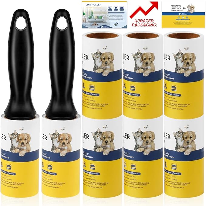 Lint Roller Pet Hair Remover - Sticky Lint Remover Rollers for Clothes Pet Hair Cat 8 Pack