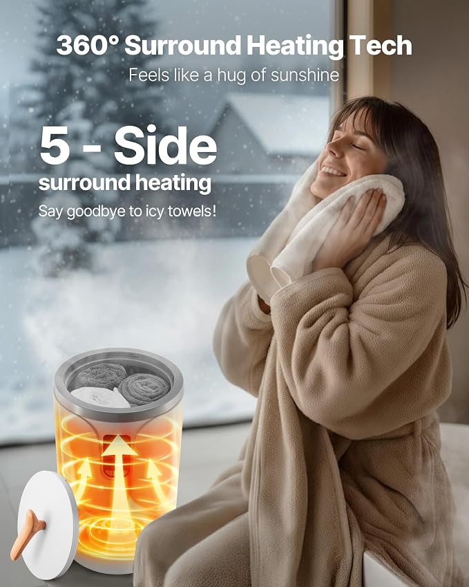 VEVOR Towel Warmers for Bathroom, Towel Warmer Bucket with 24H Delay Timer & Child Lock & Auto Shut Off for Spa Fits up to 3 Oversized Towels, Blankets, Clothes, Bathrobes, PJ's and More