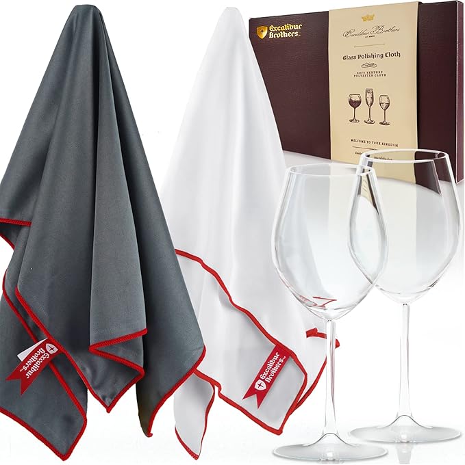 Premium Glass Polishing Cloth 23.5" x 20" (2 Pack) - Streak and Lint Free Wine Cloths, Large Polishing Cloth for Glassware, Wineglass Cleaner Best Gifts for Men (Mixed)