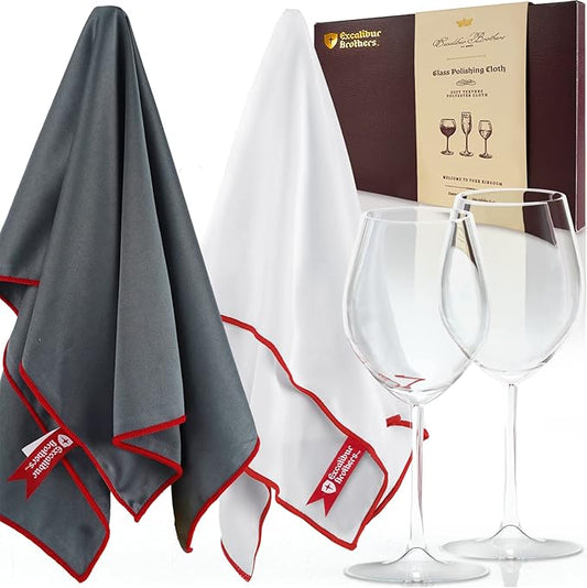 Premium Glass Polishing Cloth 23.5" x 20" (2 Pack) - Streak and Lint Free Wine Cloths, Large Polishing Cloth for Glassware, Wineglass Cleaner Best Gifts for Men (Mixed)