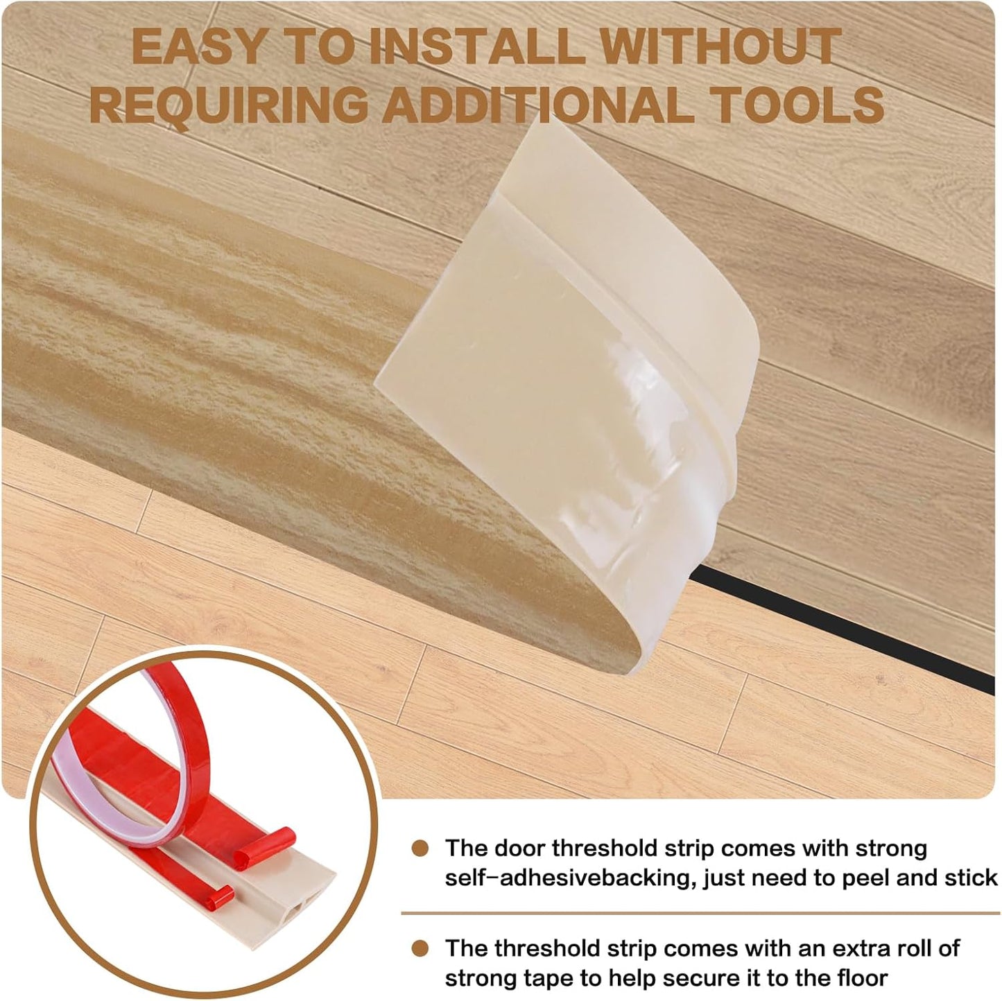 Floor Transition Strip Vinyl Door Threshold Ramp Self Adhesive Carpet Edging Strip Doorway Edge Trim, Overlap Edge Reducer for Laminate Carpet, Floor, Tile (Light Yellow Grain, 2/5" to 3/5", 3.3Ft)