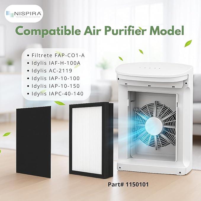 Nispira FAP-C01-A HEPA Replacement Filter for Filtrete Air Purifier, IDYLIS AC-2119, IAP-10-100, IAPC-40-140, IAP-10-150, H13 HEPA Activated Carbon 8 Packs
