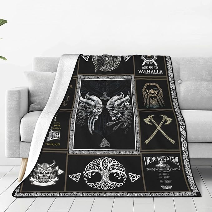 Medieval Viking Decor Throw Blanket - Warm, Soft, Plush, Lightweight Fleece Flannel Blanket - Cool Gifts for Men, Women, Kids - 40"X50"