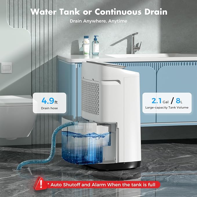 80 Pints Smart Dehumidifier for Basement and Home, 50 Pint DOE, App Control, Covers up to 5,000 Sq. Ft., Portable Dehumidifier with Continuous Drain, 8L Tank, Quiet Turbo Mode