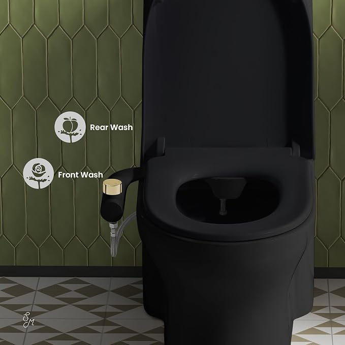 Swiss Madison Aqua Non-Electric Bidet Toilet Attachment in Glossy Black with Polished Gold Hardware