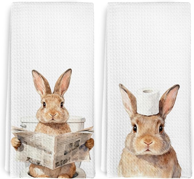 Funny Rabbit Bunny Hand Towels for Bathroom Kitchen Nursery Decor, Rabbit Gifts for Rabbits Lovers, Farmhouse Bunny Decorative Hand Towels Set of 2, Rustic Farm Animals Dish Tea Towels, 16x24