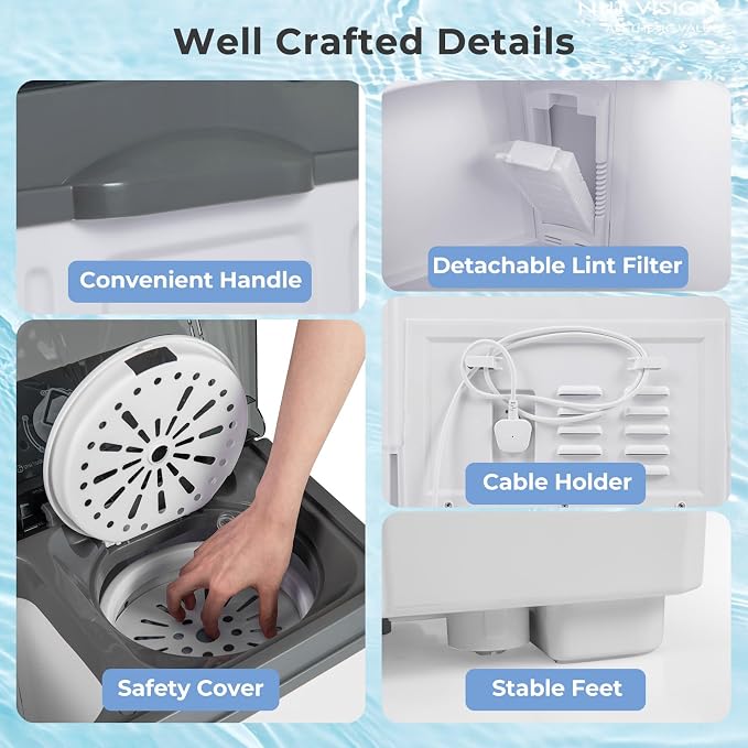 Giantex Portable Washing Machine, 20 LBS Washer & Spinner Combo with Built-in Drain Pump & Time Control, Compact Twin Tub 12 LBS Washing & 8 LBS Spin Drying for Apartment Dorm RV (Grey+White)