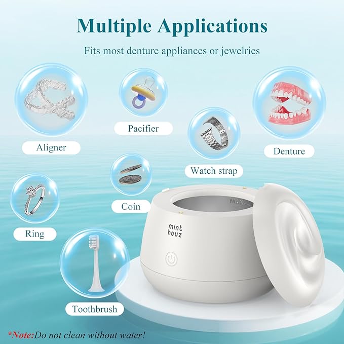 Minthouz Ultrasonic Retainer Cleaner Machine, Dental Pod for Denture, Mouth Guard, Aligner, Night Guard, Toothbrush Heads, Jewelry, 48kHz Retainer Cleaner with 200ML Capacity for All Dental Appliances