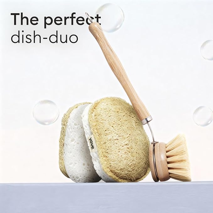 Vove Scrub Sponges, 8 Pack - Loofah & Cellulose Sponges with Cotton, Natural Eco Friendly Kitchen & Dish Sponges, Scouring Scrubbers for Household Cleaning, FSC-Certified Packaging