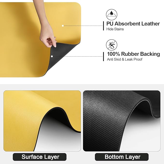 Ecotrim - Dish Drying Mat for Kitchen Counter | Coffee Bar Mat for Countertops | Heat Resistant Drainer Mat with Non-slip Rubber Backed | Hide Stain Kitchen Absorbent Draining Mat | Yellow 18"x24"