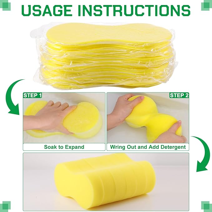 Vesici 60 Pack Large Sponges Bulk Multi-Purpose Extra Large Sponge for Washing Cars Field Day Water Games Household Cleaning Car Boat Bike Kitchen Bathroom Vacuum Compressed Packing (Bright Yellow)
