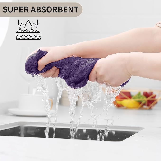 Kitinjoy 100% Cotton Waffle Weave Kitchen Hand Towels (13 X 28 Inches, Eggplant), 4-Pack Super Soft and Absorbent Dish Towel for Drying Dishes