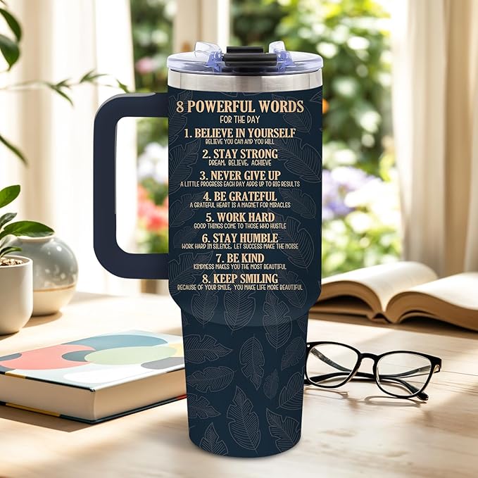 DUUV 40 Oz Tumbler with Motivational Quotes - Stainless Steel Insulated Travel Mug for Daily Empowerment, Christmas Inspirational Gifts with Powerful Words (Believe, Never Give Up, Stay Strong), 1PCS