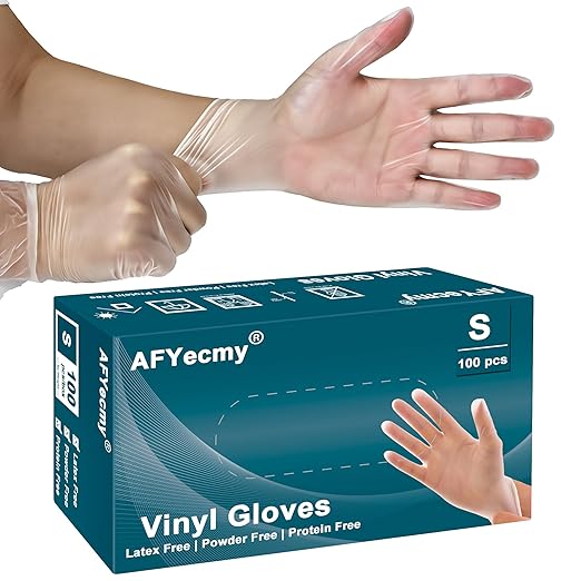 Clear Vinyl Gloves, Powder-Free & Latex-Free, Disposable Clear Gloves, Cleaning Gloves,5 Mil, 100 Count, Small