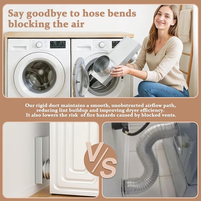 Periscope Dryer Vent, 0-5" Adjustable Dryer Vent Stainless Steel Telescoping Tight Space Low Profile Dryer Vent Connector Kit Flat Duct Exhaust Hose Close to the Wall Space-saving Replacement Vents