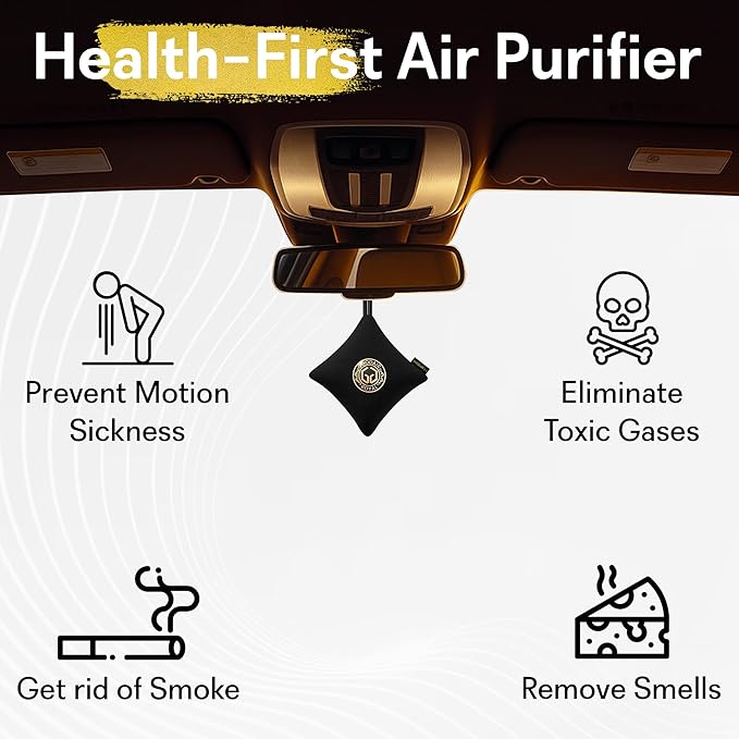 GOODAIR HEPA Car Air Purifier Bag & Pouch | 75g Activated Carbon Filter, Absorb Toxic Gases, 2.0 Premium Certified Air Purifier, Suitable for All Cars, 24/7 Air Purification - Super Black