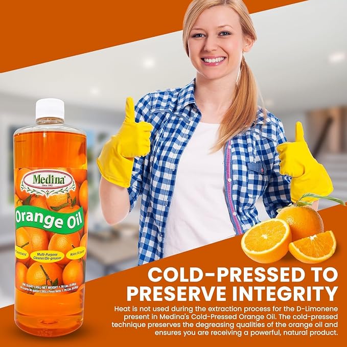 Medina Orange Oil Cleaner & Degreaser Concentrate - 32oz, 2-Pack - Orange Oil Concentrate - All Purpose Cleaner, Garden Pest Defense, Automotive Use - Orange Oil for Wood Treating & Cleaning