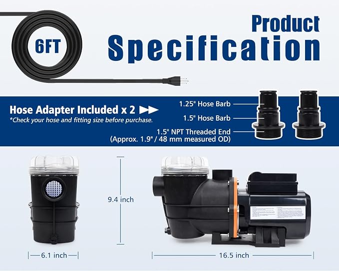 3/4HP Above Ground Pool Pump with Timer, 3120GPH 115V Self-Priming Pool Filter Pump Replacement for Sand Filter Systems, 1.25/1.5 in Adapters, Filter Basket, 41 ft Max Head