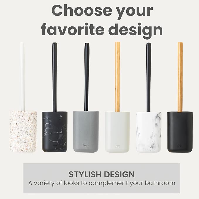 Vigar Zense Toilet Brush and Holder Set - Toilet Bowl Brush and Holder, Polyresin Stone Bathroom Accessory, Compact Toilet Cleaner Brush for Bathroom Decor and Toilet Accessories Set - Concrete