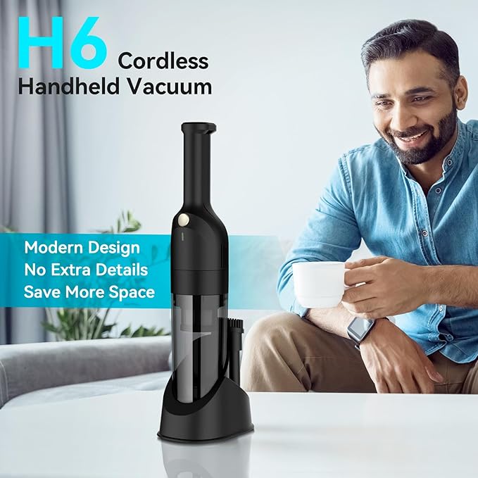 Handheld Vacuum Cordless, Rechargeable Car Vacuum Cleaner with 30 Mins Runtime, Mini Hand Vacuum with 10000 Pa Powerful Suction, Portable Hand Held Vacuum for Car Pet Hair Hardwood Floor Home (Dark)