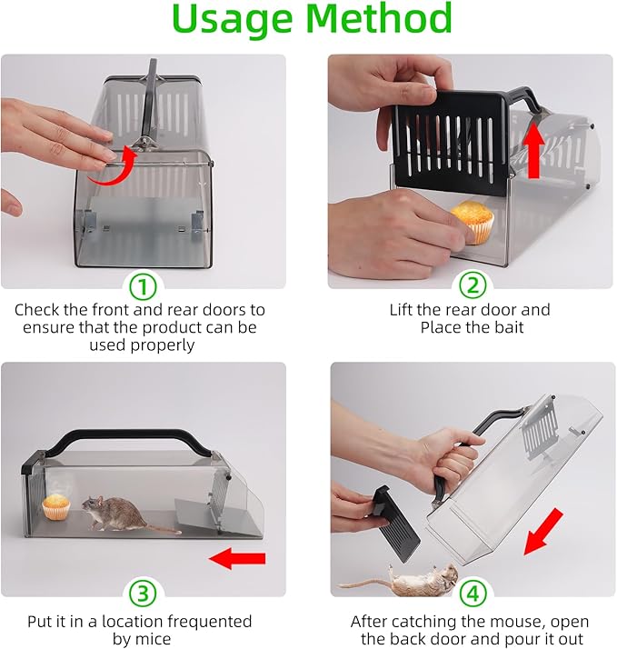 2026 Humane Mouse Trap Indoor Animal Humane Live Cage Trap,Sensitive Pedal Trigger,Extended Transparent Humanes Rat Trap Outdoor,Easy to Catch&Release Live Animal Trap for Rodent,Mole,Vole,Mice,Shrew