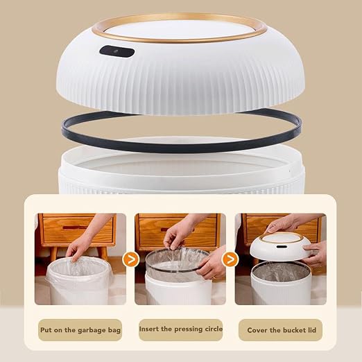 Automatic Motion Sensor Trash Can, Smart Touchless Water Proof Plastic Wastebasket,Garbage Bin with Removable Legs for Bathroom, Kitchen, Bedroom (White)