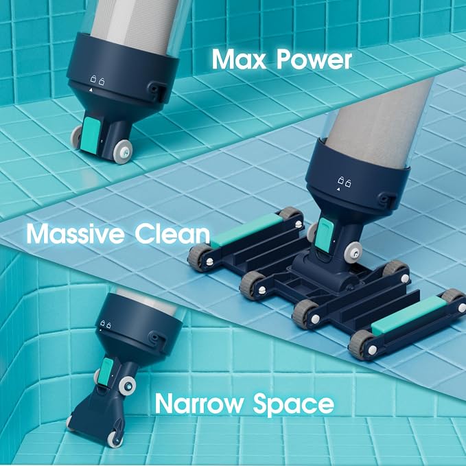 Heave Duty Handheld Pool Vacuum for Above Ground Pool - 18.9GPM Powerful Suction for Deep Cleaning, 25µm Ultra Fine Mesh Filter for Smaller Debris, 14'' Wide Vacuum Head, 60mins Running Time (Blue)