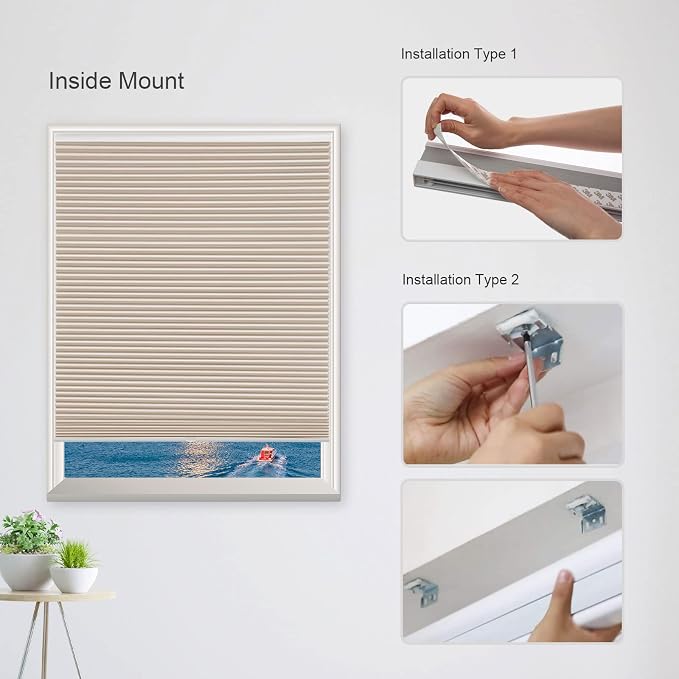 MYshade Cordless Cellular Window Shades No Tools No Drill Blackout Blinds for Indoor Windows Size 39" Wide X 72" Height Beige Room Darkening Window Blinds for Bedroom, Bathroom, Kitchen, Living Room