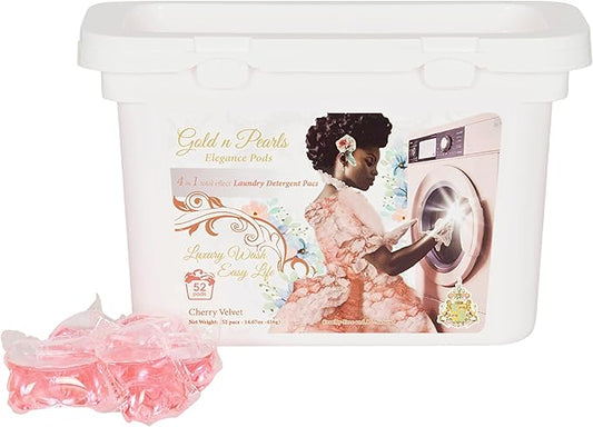 Gold n Pearls 4-in-1 Laundry Pods, Cherry Velvet Scent - Stain Remover, Fabric Softener, Fresh Scent & Deep Clean, 52 Count