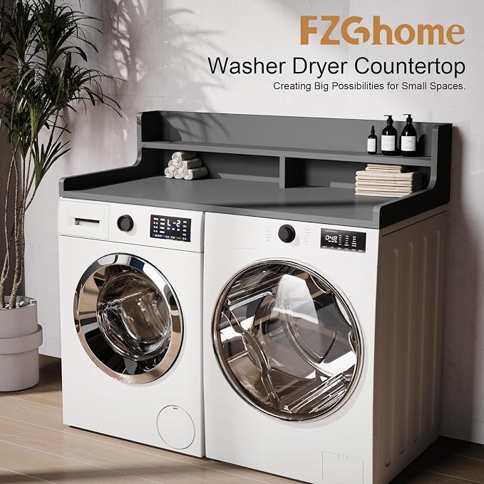 Washer Dryer Countertop, 54" x 27.55" 2-Tier Washer Dryer Topper with Edge, for Laundry Room Organization Gray