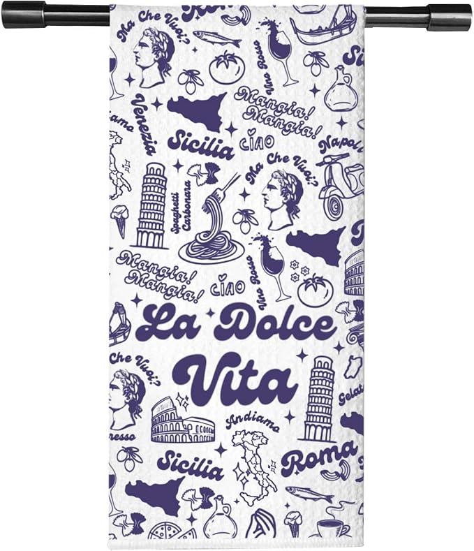 TSOTMO La Dolce Vita Italia Kitchen Towel Italian Pride Kitchen Napoli Sicilian Florence Italy Rome Italy Trip Dish Towel Tea Towel (Roma Vita Towel)