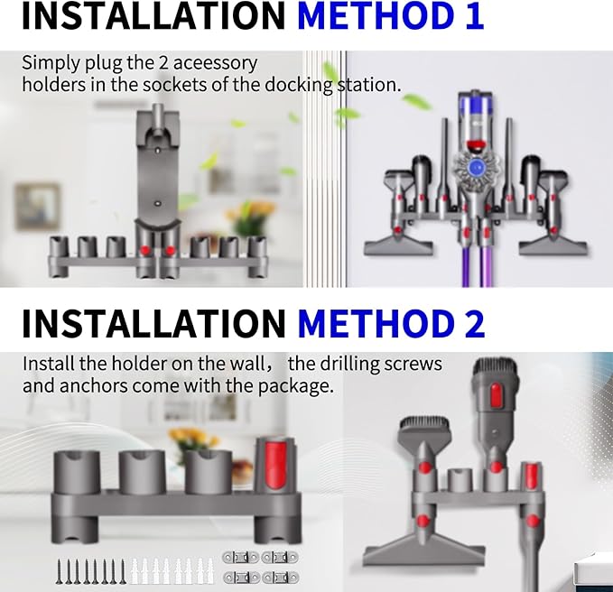 keluke Premium Accessory Holders Compatible with Dyson Vacuum Cleaners - Wall Mount and Docking Station Organizer for V15 V7 V8 V10 V11 Model, with 10 Storage Adapters (2 Pack)