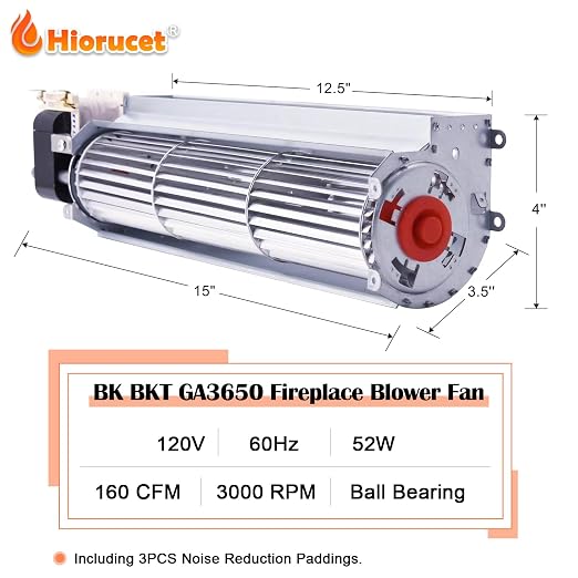 Hiorucet Fireplace Blower Fan Unit for Desa, FMI, Vanguard, Vexar, Comfort Flame Glow, Rotom Fireplace, BK BKT GA3650 GA3700 GA3750 Replacement Fireplace Blower Fan Parts Fit for Astria.