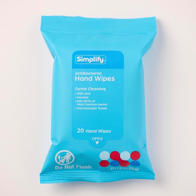 Simplify Hand Wipes 20 ct (24 pack, 480 Total Wipes). Gentle Cleansing with Aloe, Scented and Dermatologist Tested